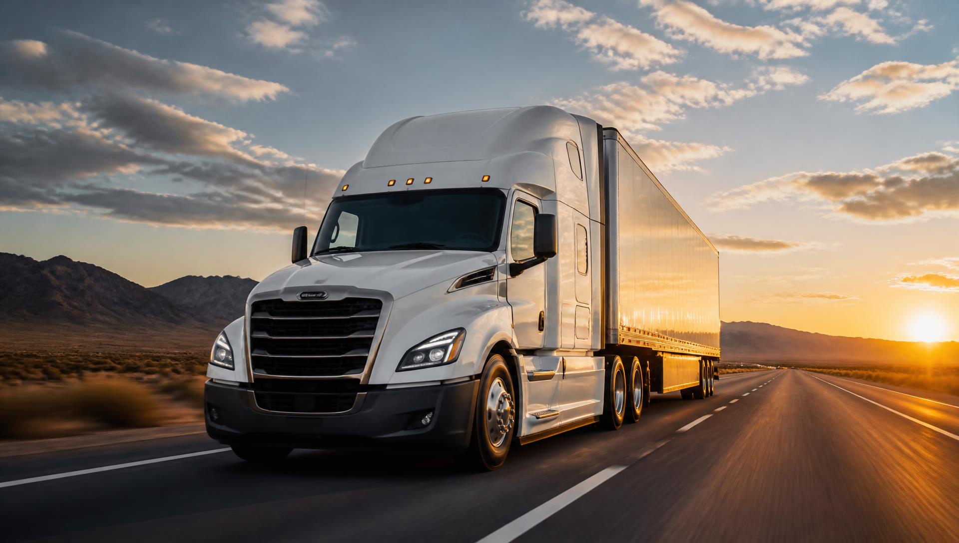 A Lewis Companies tractor-trailer traveling an interstate highway at sunset